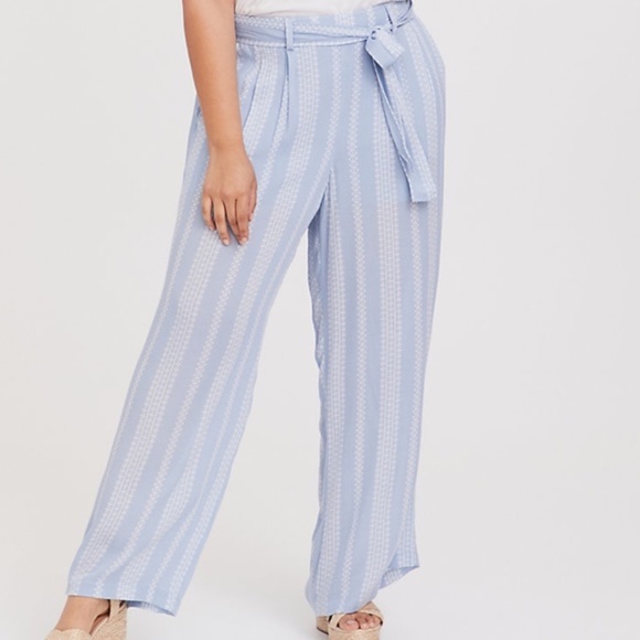 torrid Pants - Torrid Light Blue Stripe Self Tie Wide Leg Pants